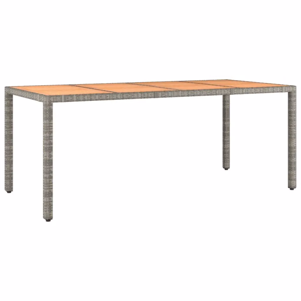Berkfield Home Grey Poly Rattan Garden Table with Acacia Wood Top