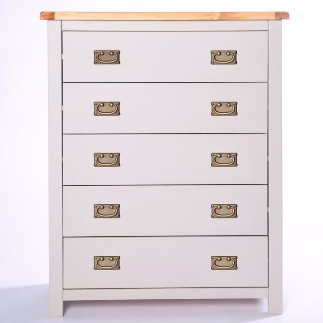 Cabinet Bits Argenta 5 Drawer Chest in Light Grey with Gold Handles