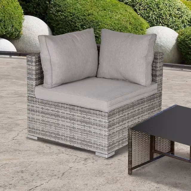 Outsunny L-Shape Grey Polyrattan Garden Corner Sofa with Upholstered Cushions – 9