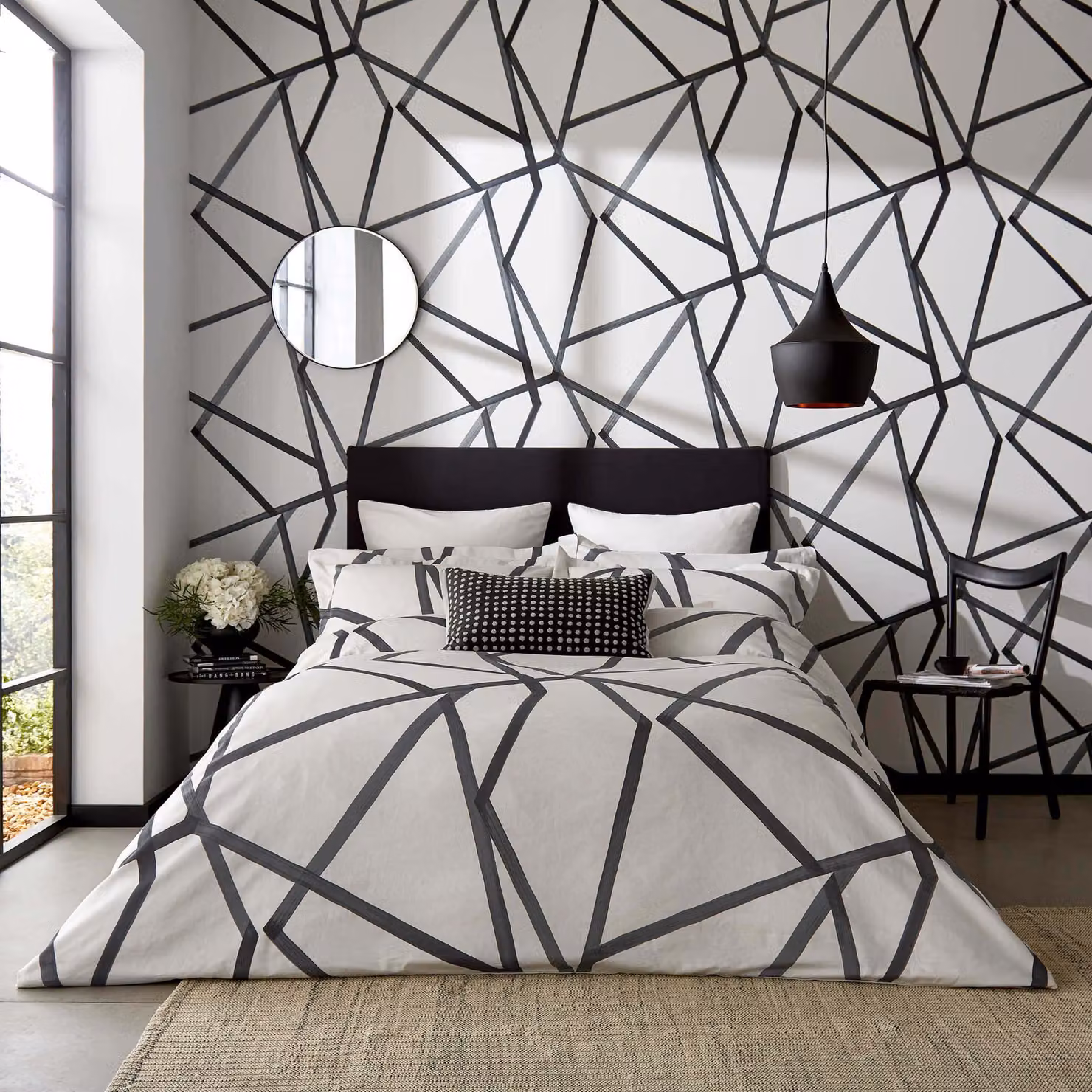 Harlequin Sumi Graphic Cotton Duvet Cover in Grey and Beige, Pillowcase 40 x 60 cm – 2