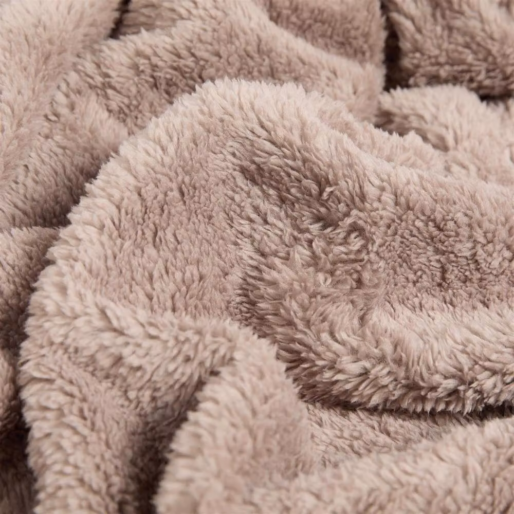 OHS Large Teddy Fleece Throw Blanket in Light Brown, W: 200 cm, D: 240 cm – 2