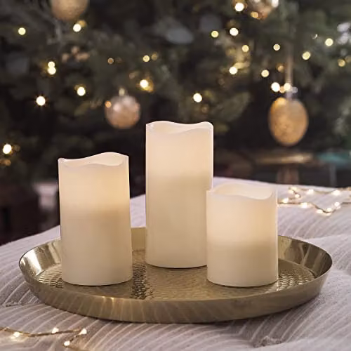 Lights4fun Set of 3 White Real Wax Battery Operated LED Pillar Candles with Timer and Flicker Effect – 2