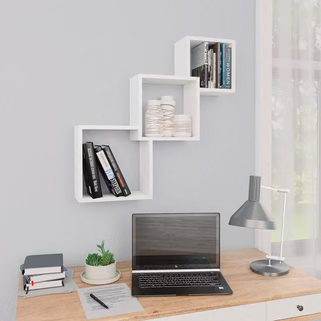 Berkfield Home Cube Wall Mounted Shelf in White, W/D/H: 68 x 15 x 68 cm – 1