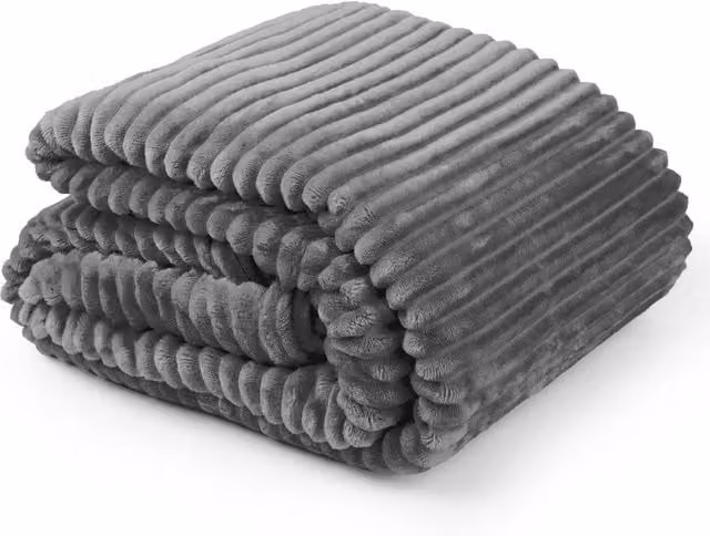 New Edge Blinds Dahlia Striped Fleece Throw in Grey Anthracite, W: 140 cm, D: 180 cm