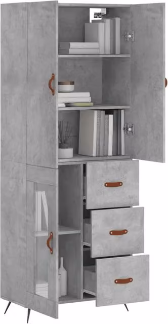 Berkfield Home Industrial Highboard in Concrete Grey, W/D/H: 69.5 x 34 x 180 cm