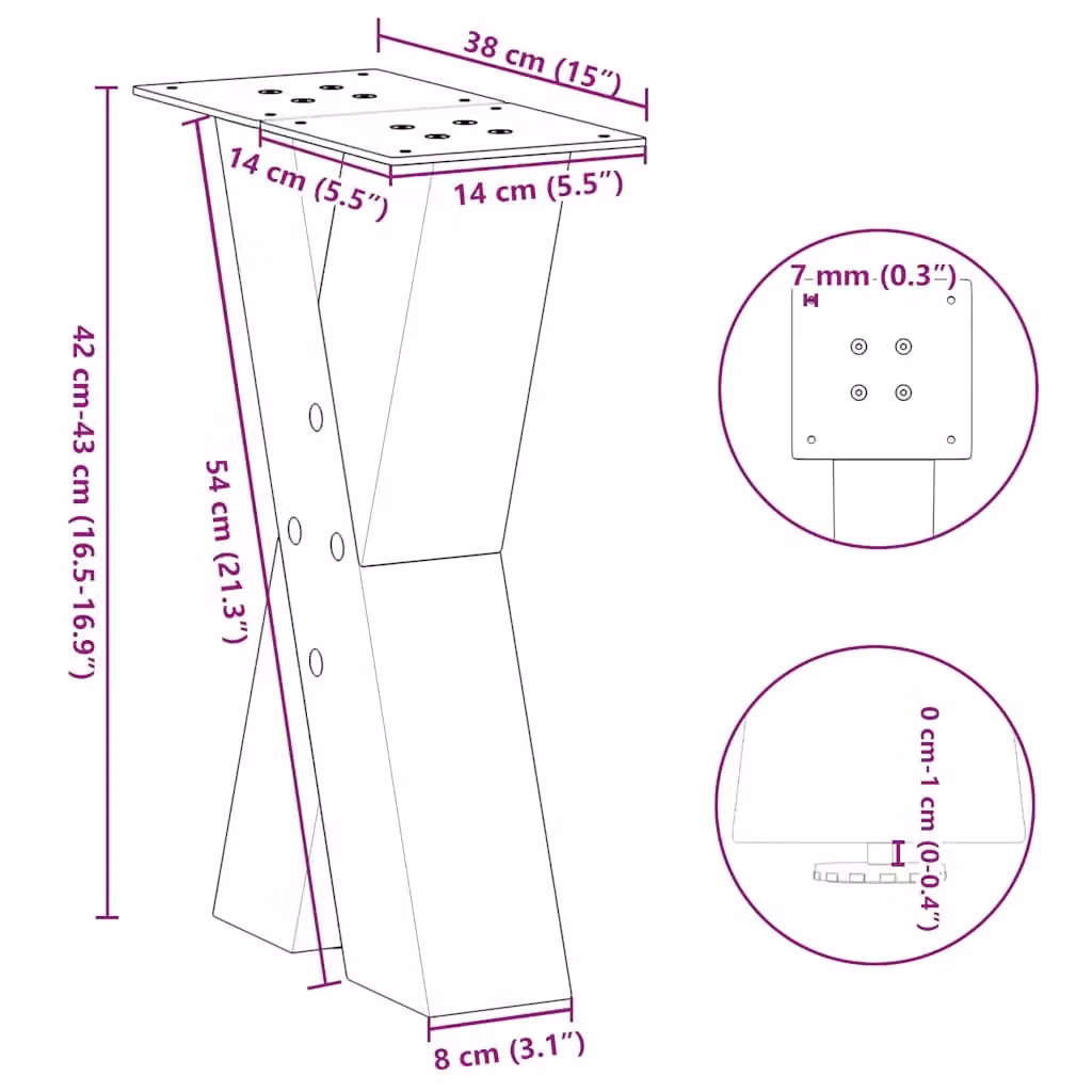 Berkfield Home X-Shaped Coffee Table Legs, 2 Pieces, Brown Steel, H: 38 cm, W: 43 cm – 4