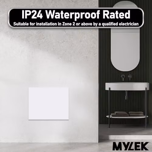 MYLEK 1000W White Slimline Wall Mounted Aluminium Electric Panel Heater, W/H: 50 x 42.5 cm – 3