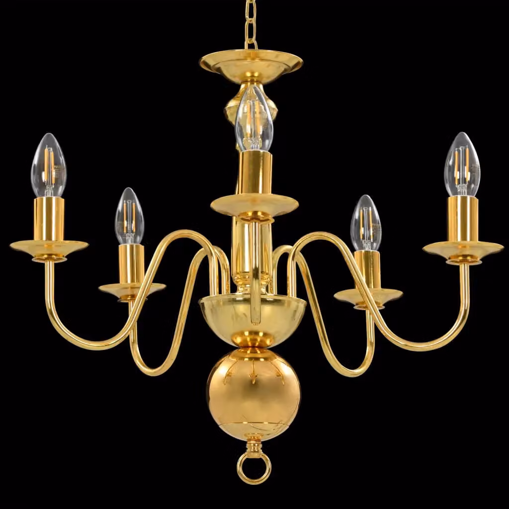 Berkfield Home Antique Gold Metal Suspended Chandelier with 5 x E14 Bulbs – 2