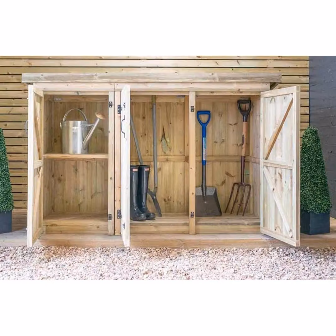 Buttercup Farm Gisburn Large Timber Garden Store in Brown, W: 227 cm, D: 96 cm, H: 123 cm – 2