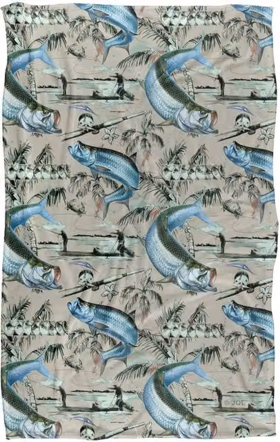 JQ Licensing Tarpon Tiki Fishing Pattern 2 Super Soft Silky Touch Fleece Throw Blanket, Multicolour, W/D/H: 91 x 147 cm – 5