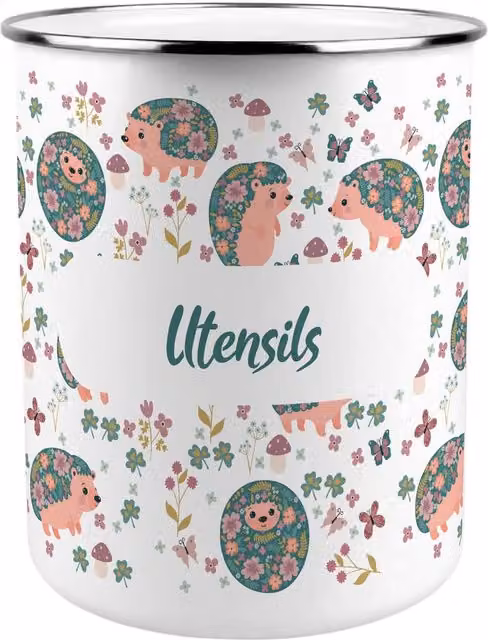 Purely Home Hedgehogs & Flowers Kitchen Utensil Holder - Multicoloured and White