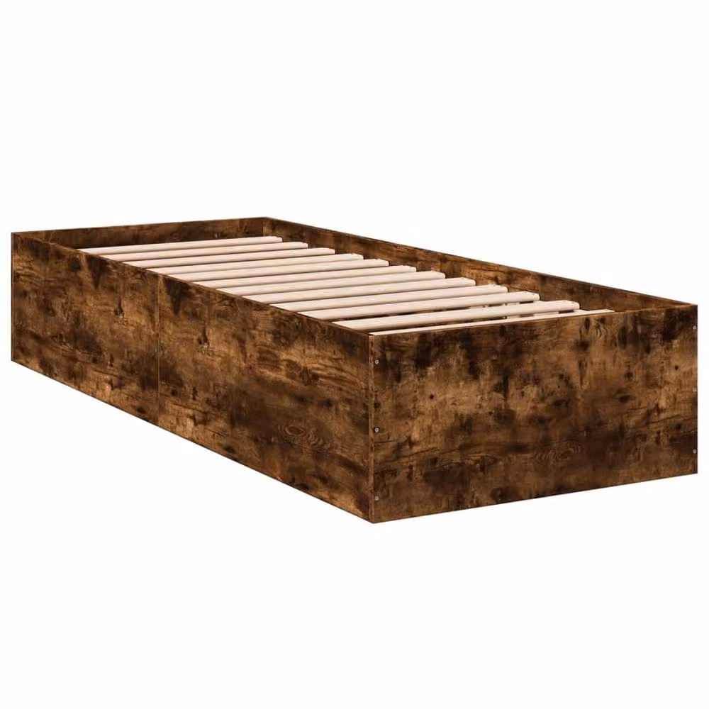 Berkfield Home Smoked Oak Bed Frame in Brown, W/D/H: 100 x 200 x 35 cm – 3
