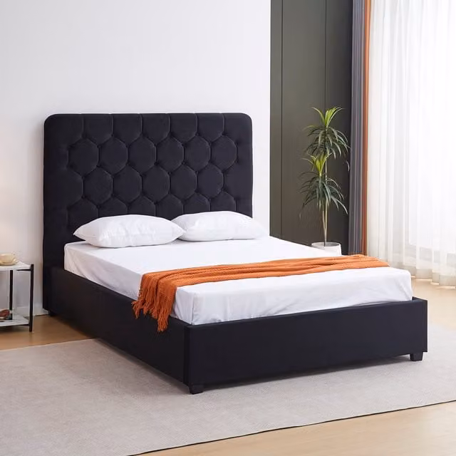 Seconique Madison King Bedframe, Black Velvet Upholstered Modern Design, W/D/H: 180 x 200 cm