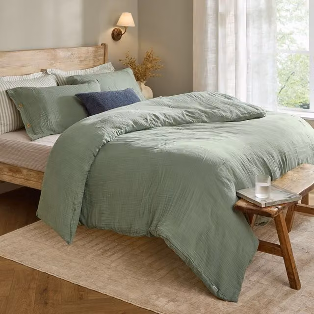 Yard Lark Riva Home Green Cotton Muslin Duvet Cover Set, W/D/H: 200 x 137 x 90 cm