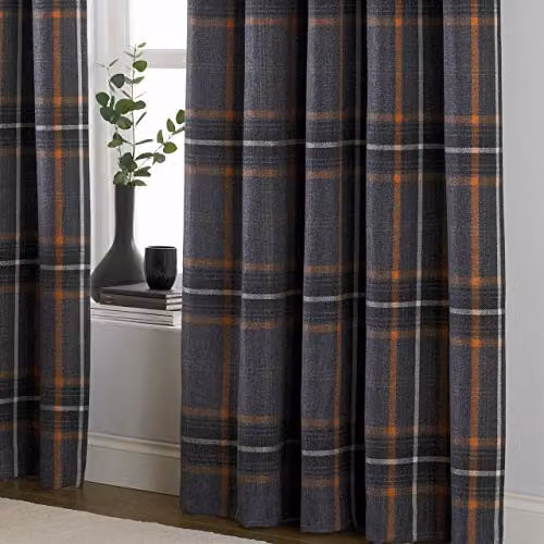 Paoletti Riva Aviemore Checked Eyelet Curtains, Rust Red and Grey, W: 137 cm, H: 168 cm – 2