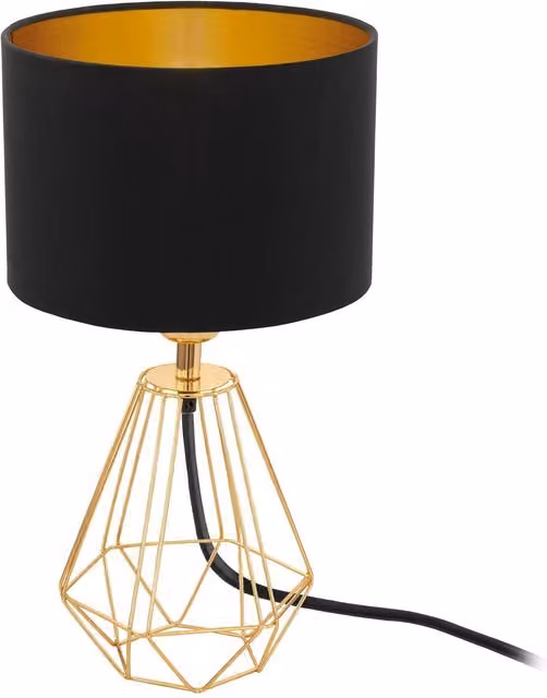 Eglo Carlton Table Lamp in Black and Gold/Brass with Yellow Fabric Shade