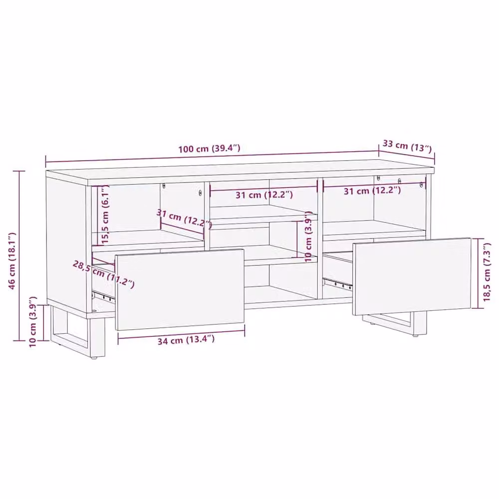 Berkfield Home Black Mango Wood Industrial TV Cabinet W/D/H: 100 x 33 x 46 cm – 7