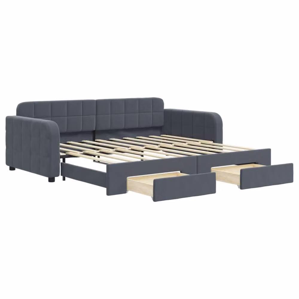 Berkfield Home Velvet Daybed with Trundle and Drawers in Dark Grey, W/D/H: 90 x 190 cm – 2