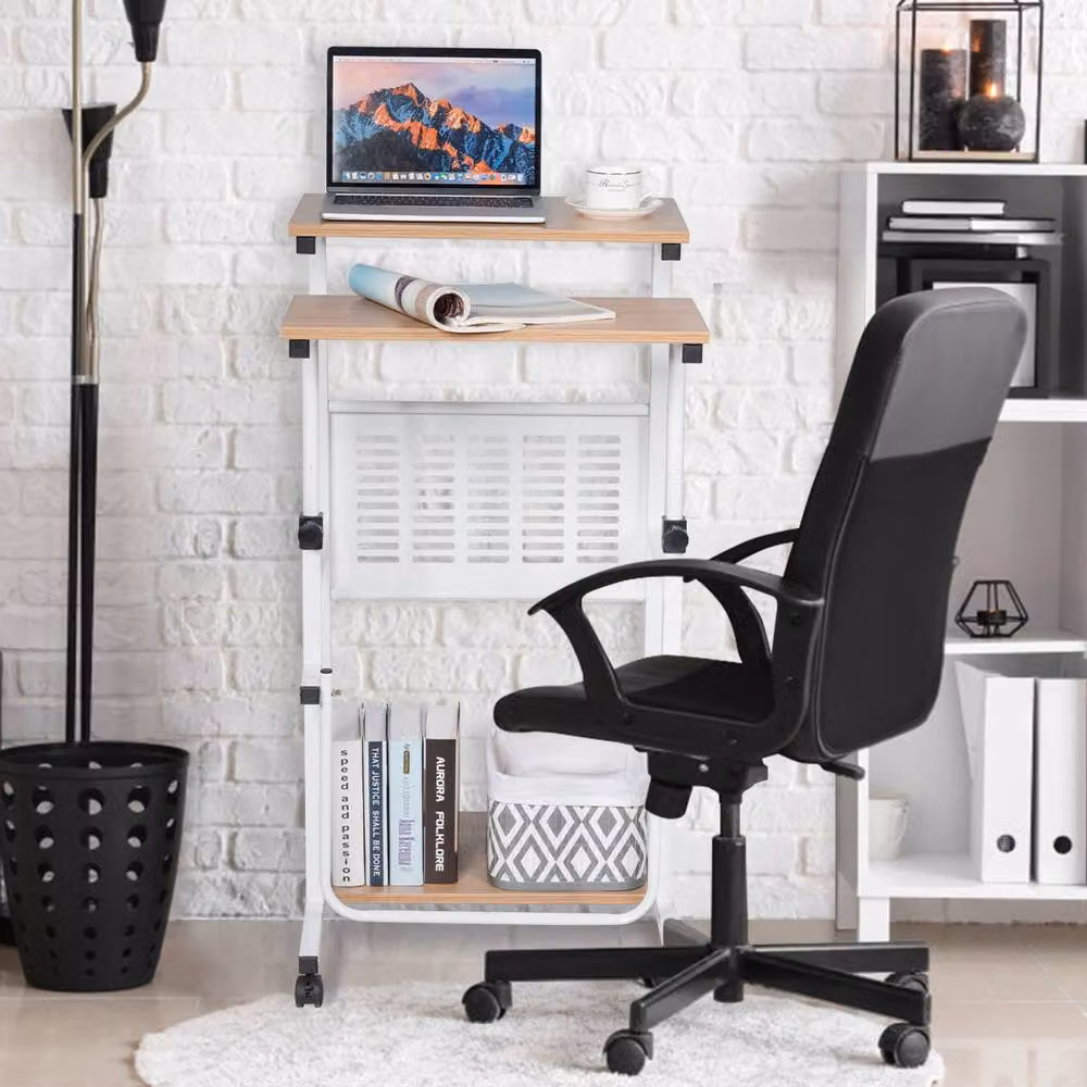 Costway 2 in 1 Height Adjustable Computer Desk and Movable Workstation in White – 3
