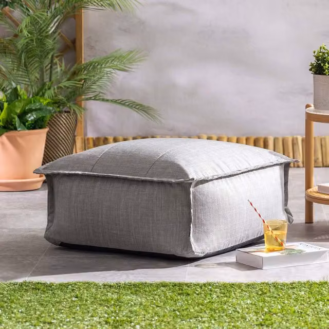 ICON Grey UV-Resistant Indoor Outdoor Rectangular Fabric Footstool