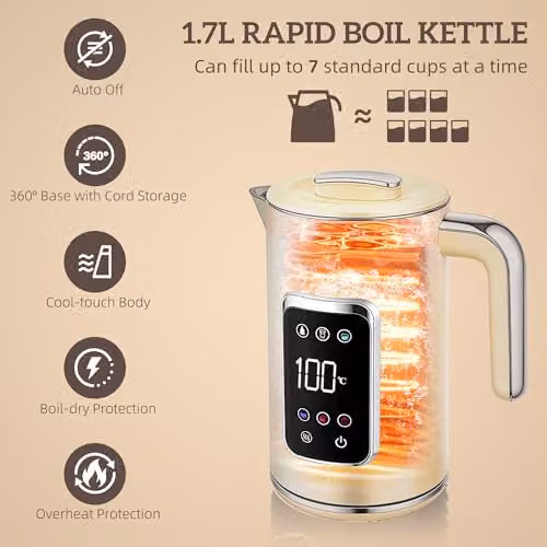 HOMCOM Kettle and Toaster Set with LED Touch Screen, Beige – 3