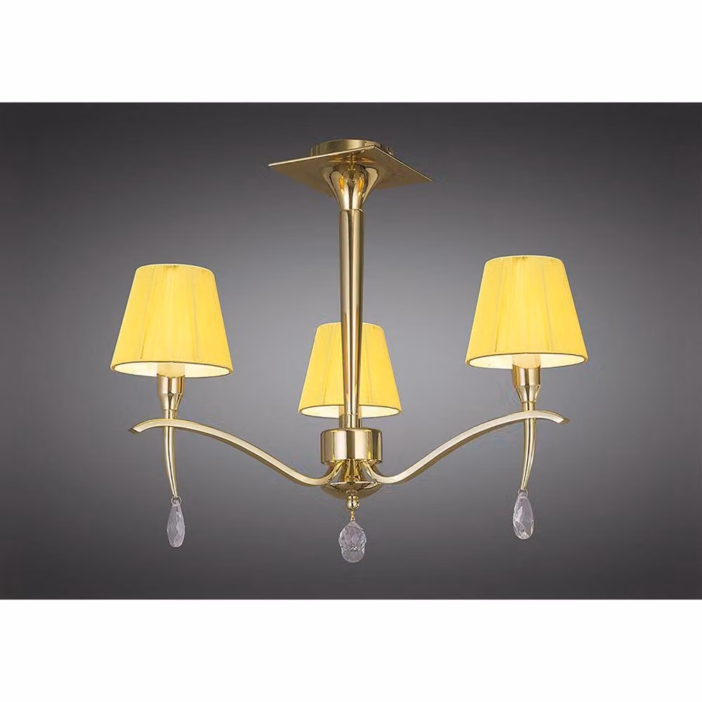 Netlighting Siena Semi Flush Round Ceiling Light in Brass with Amber Cream Fabric Shades, 3 x E14 – 2