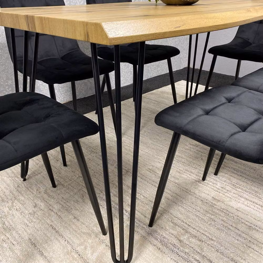 KOSY KOALA Rustic Brown Wooden Rectangular Dining Table and 6 Black Chairs Set – 4