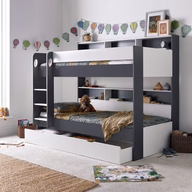 Bedmaster Modern Childrens Bunk Bed in Grey and White