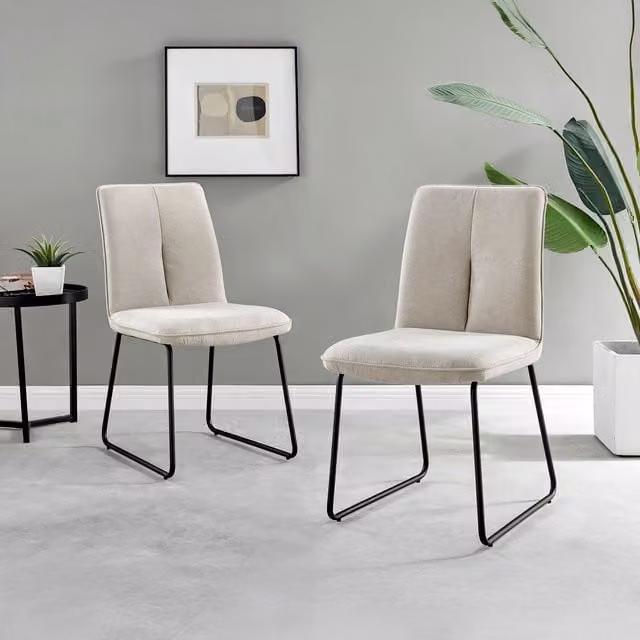 FurnitureboxUK Set of 2 Halle Upholstered Fabric Dining Chairs in Taupe with Black Metal Legs