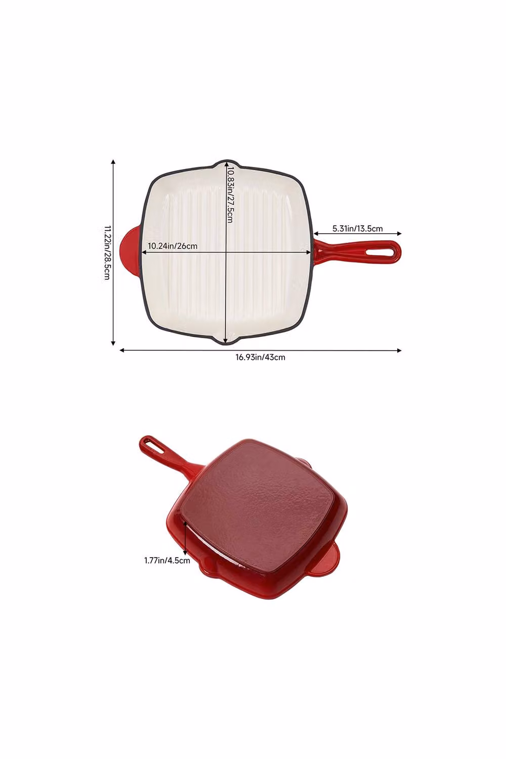 ExtraStar Enamelled Cast Iron Frying Pan with Pouring Spout in Red – 5