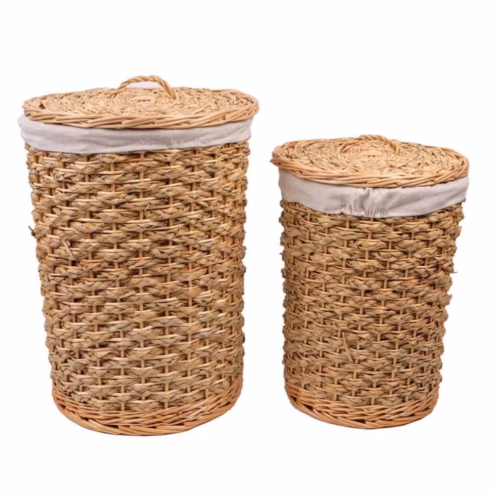 Madison & Mayfair Set of 2 Natural Fibre Laundry Baskets with Lid, Beige – 2