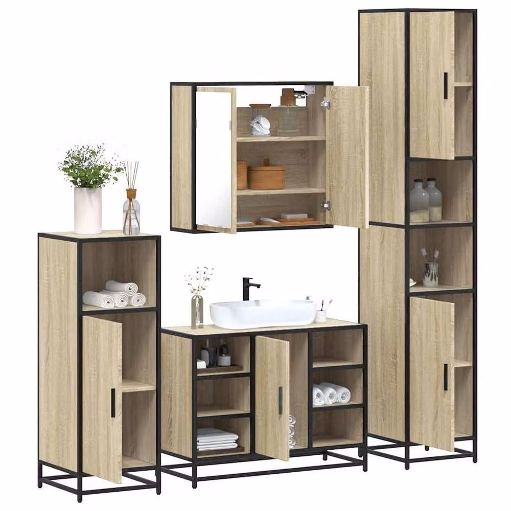 Berkfield Home 4-Piece Bathroom Furniture Set in Sonoma Oak and Light Brown – 2