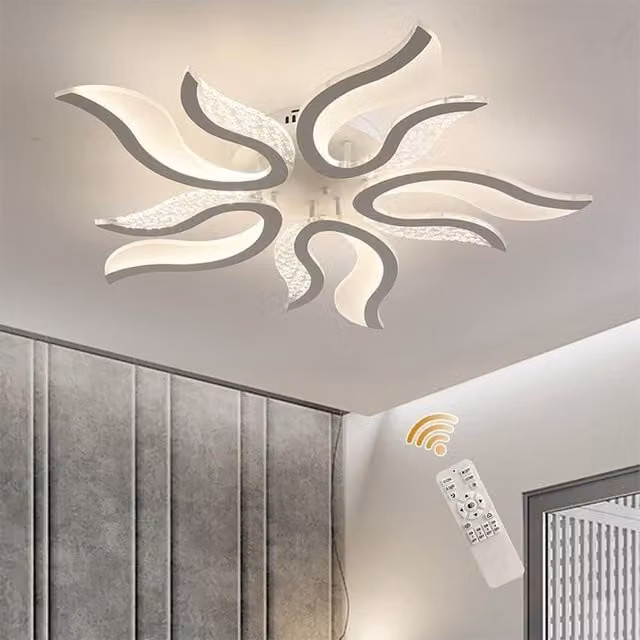 Garwarm 50W Dimmable LED Flush Mount Ceiling Chandelier with Remote Control in White for Living Room and Bedroom – 1