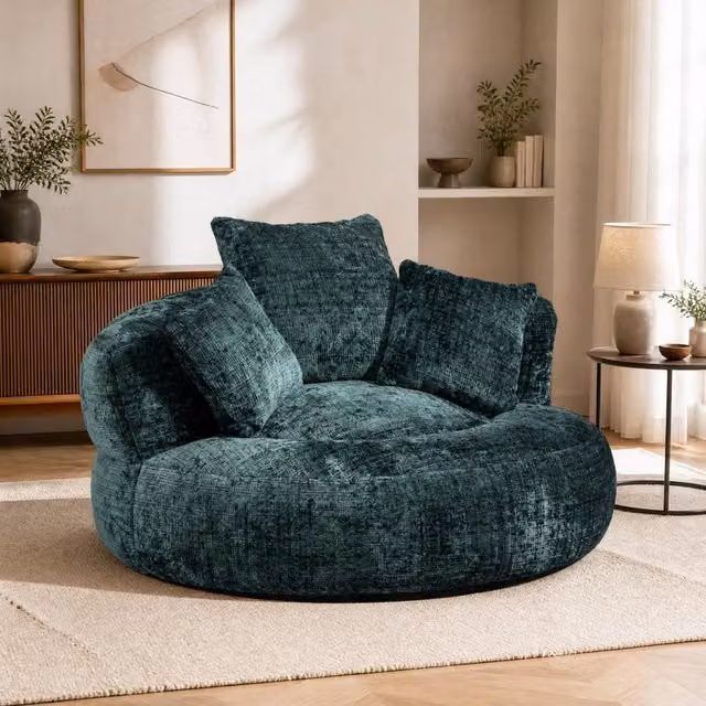STILVORA Green Bean Bag Chair with Shredded Memory Foam and Three Cushions, W/D/H: 125 x 108 x 52 cm
