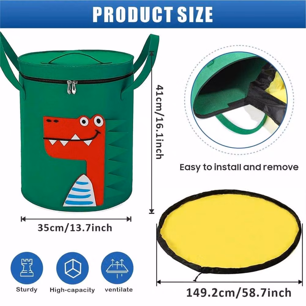 PAWNORA Large Collapsible Fabric Storage Box with Dinosaur Design in Green – 2