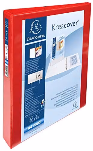 Exacompta Red A4 Maxi Rigid Opaque Binder with 4 D-rings and 2 Pockets, W: 32 cm, D: 27.7 cm, H: 4.7 cm