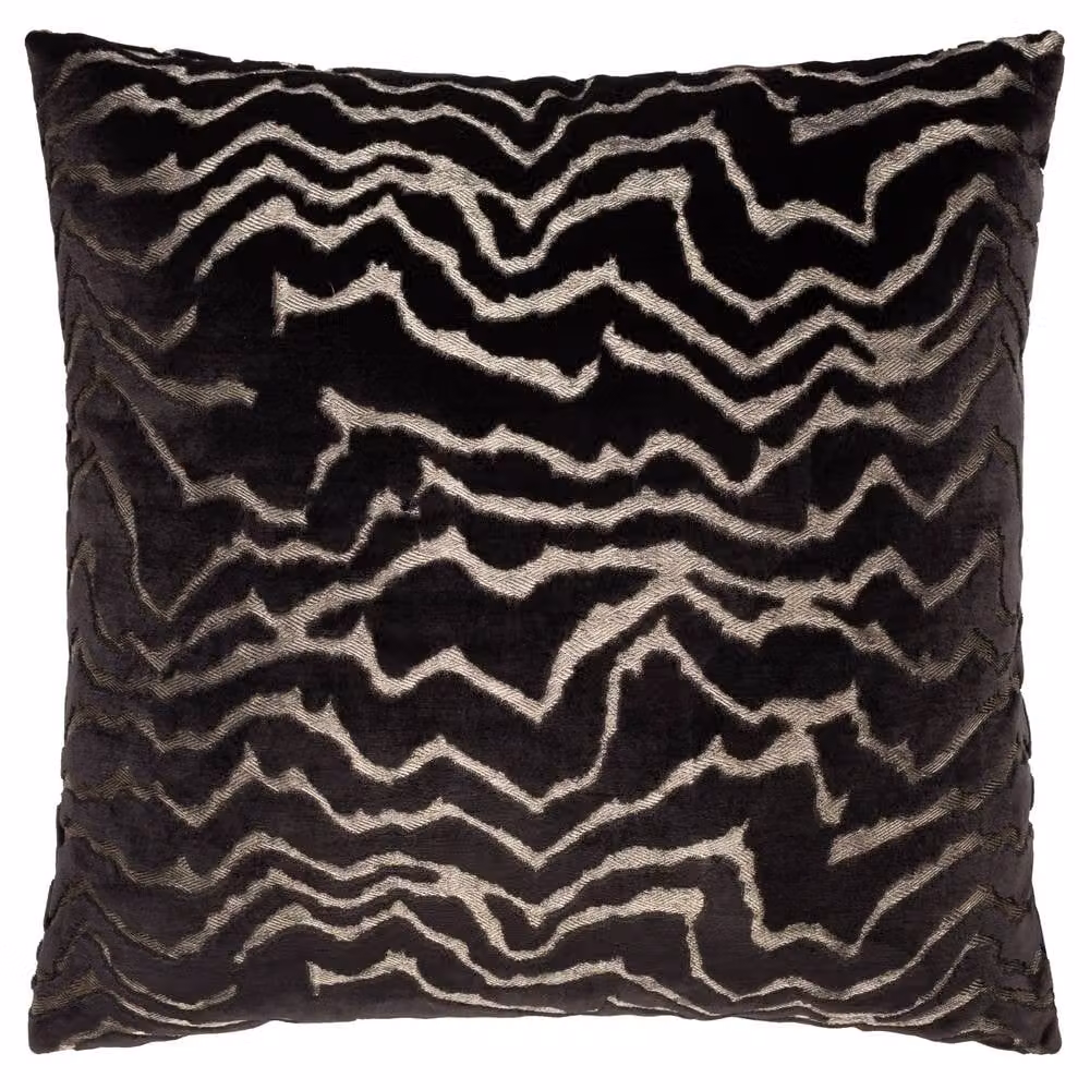 Paoletti Tierra Black Cut Velvet Abstract Square Cushion, W/D/H: 50 x 50 x 50 cm – 2