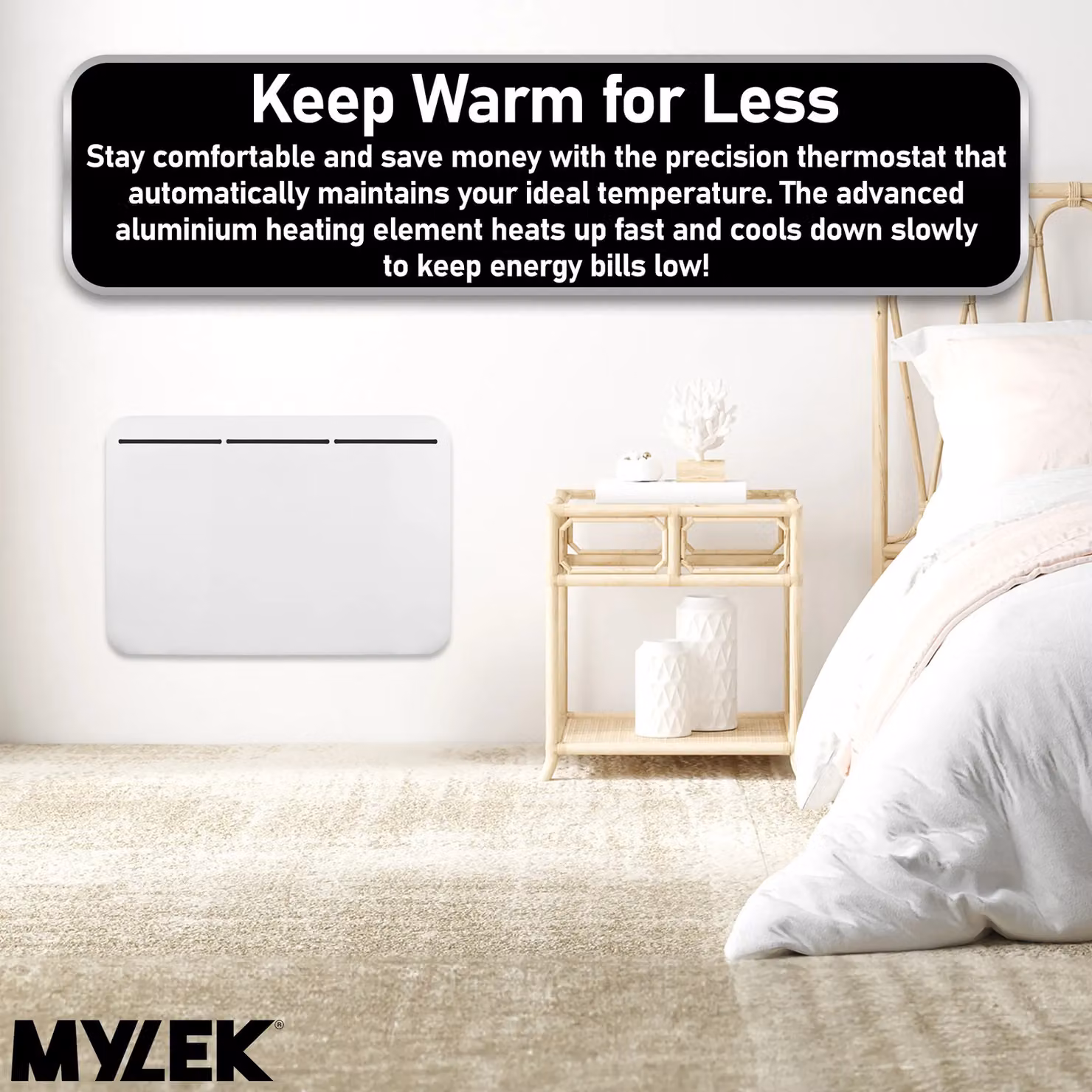 MYLEK 1500W Electric Panel Convector Heater with 24/7 Timer and Thermostat, White – 5