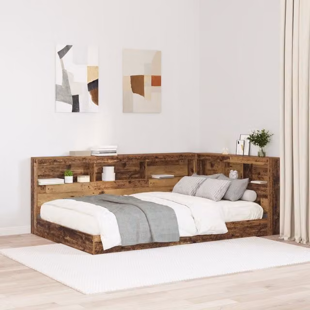 Berkfield Home Storage Headboard with Integrated Shelf in Brown Old Wood, Width: 120 cm