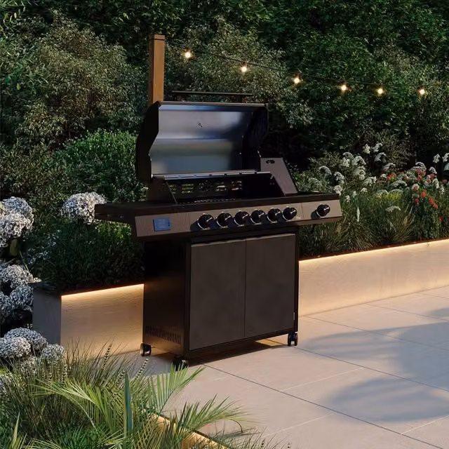 Charles Bentley Ottimo Pro 455 6-Burner Gas BBQ with Infrared Side Burner and Digital Thermometer in Black, W/D/H: 135 x 58 x 119 cm