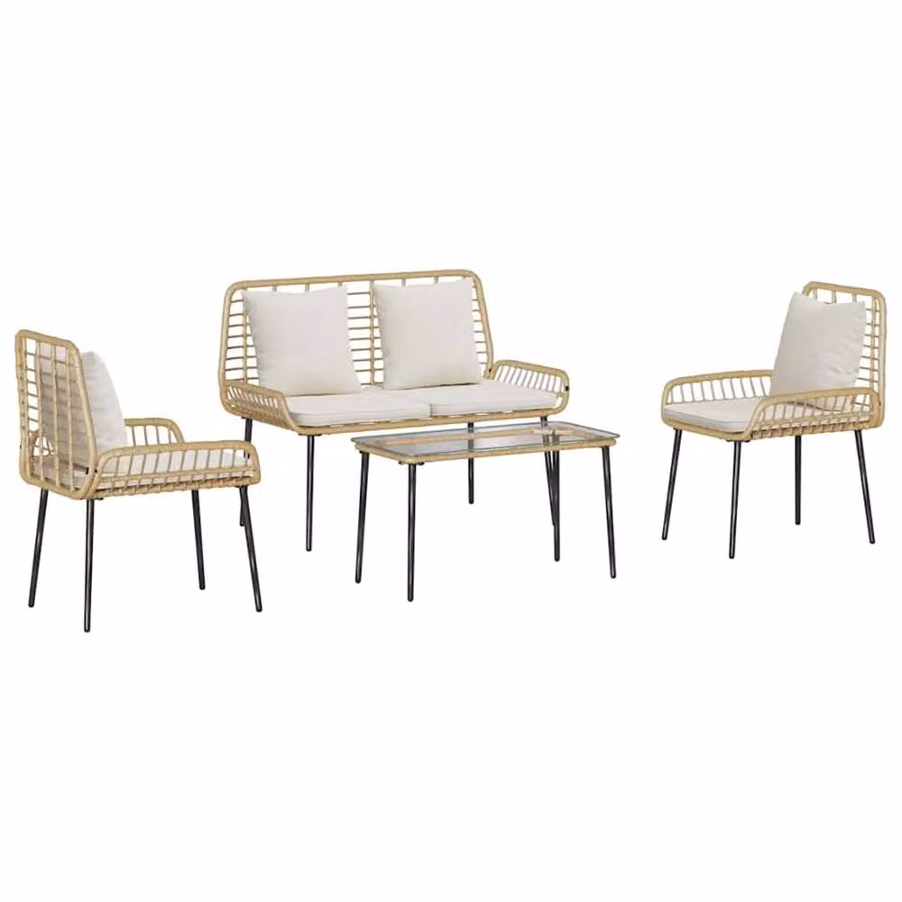 Berkfield Home 4 Piece Modern Poly Rattan Garden Furniture Set in Black and Beige – 2