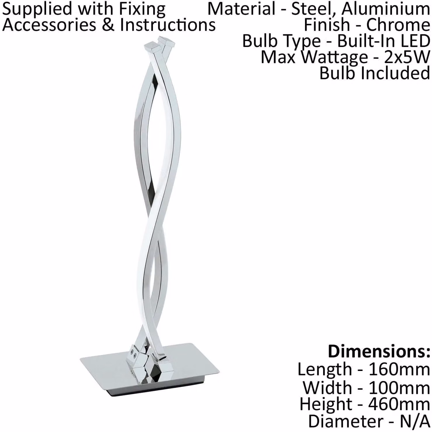 Loops 2 Pack Modern Table Lamps with Chrome Shade and White Plastic Base, LED Bulbs Included