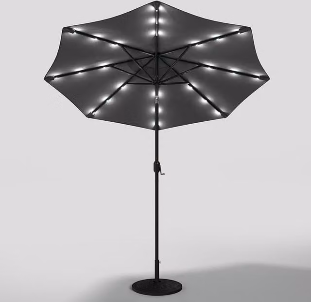 Lifeideas Solar 24 LED Cantilever Parasol with Flower Base in Dark Grey