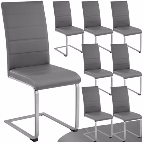 tectake Set of 8 Bettina Dining Chairs in Grey with Synthetic Leather and Metal Cantilever Base – 1