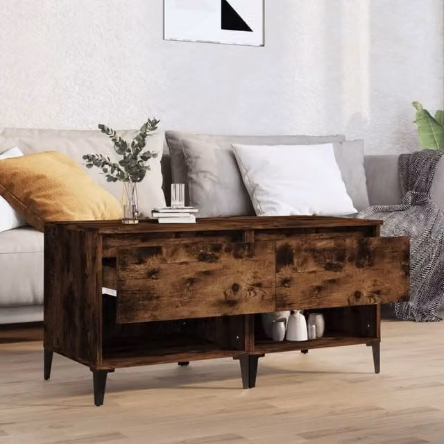 Berkfield Home Set of 2 Smoked Oak Side Tables in Brown, W/D/H: 50 x 46 x 50 cm – 1