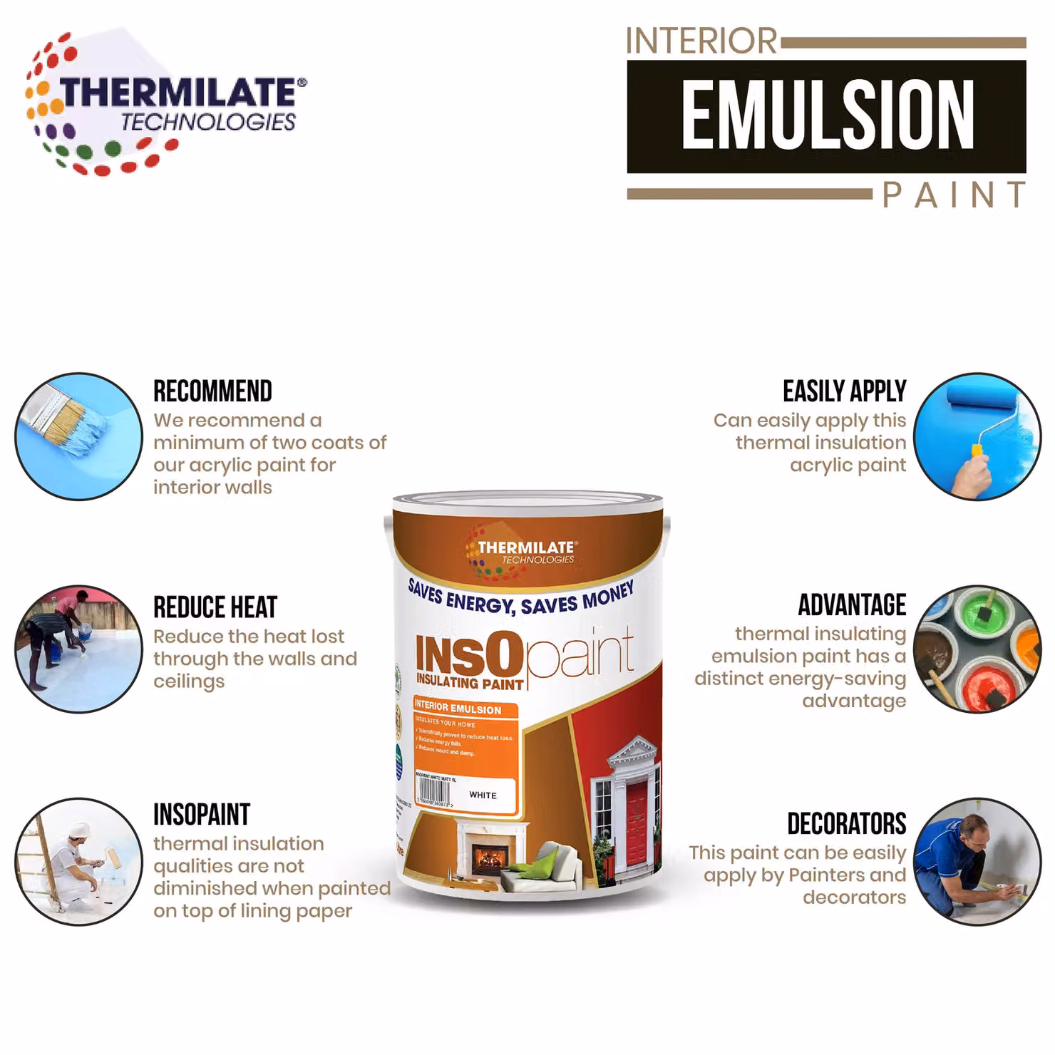 THERMILATE TECHNOLOGIES Low Emission Water Based Interior Emulsion Dispersion Paint in Beige, 5 l – 3