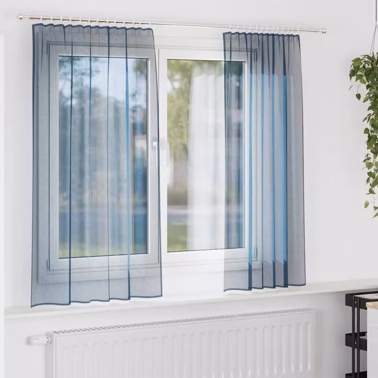 Berkfield Home Royal Blue Transparent Voile Fabric Curtains with Rod Pockets, 2 Pack, W: 140 cm