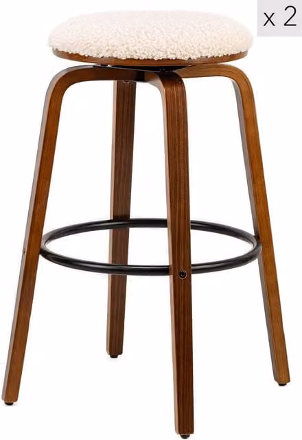 Nordlys Set of 2 Industrial Metal and Wood Bar Stools in White