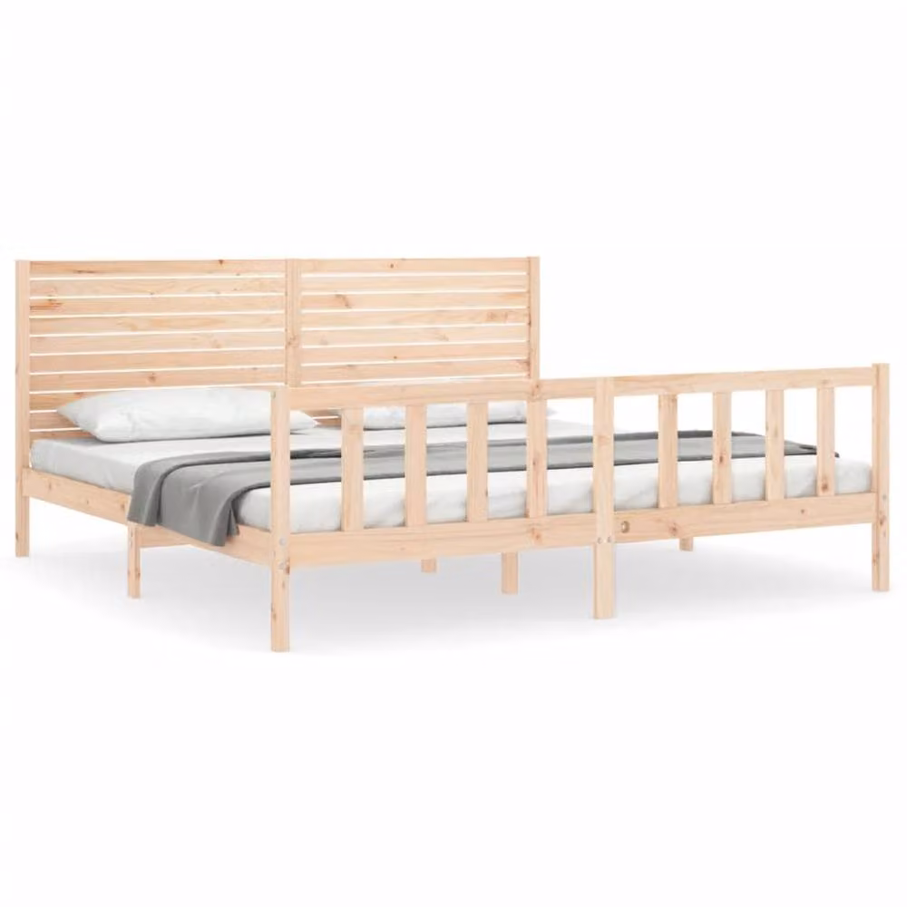 Berkfield Home Beautiful Super King Size Solid Wood Bed Frame with Headboard in Natural Brown – 2