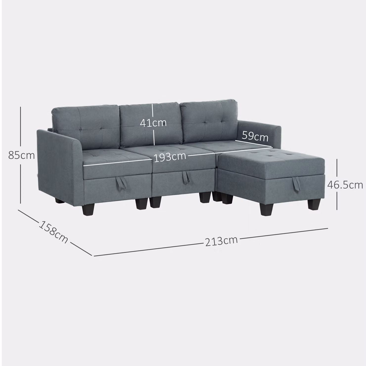 HOMCOM Reversible L-Shape Modular Sofa with Storage in Dark Grey – 3